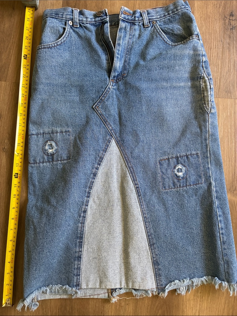 Denim Midi Skirt with Center Front Panel - Blue